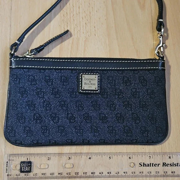 Dooney & Bourke Black Logo &Leather Wristlet with Monogram. - Picture 6 of 9